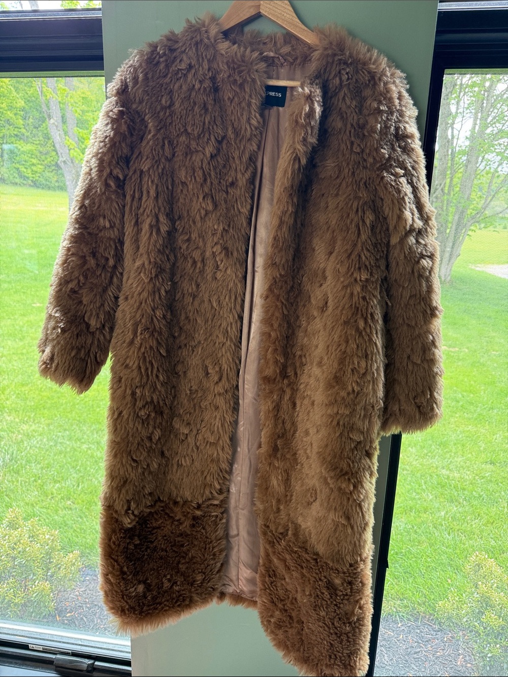 Express Plush Teddy Faux Fur Coat in Rich Brown